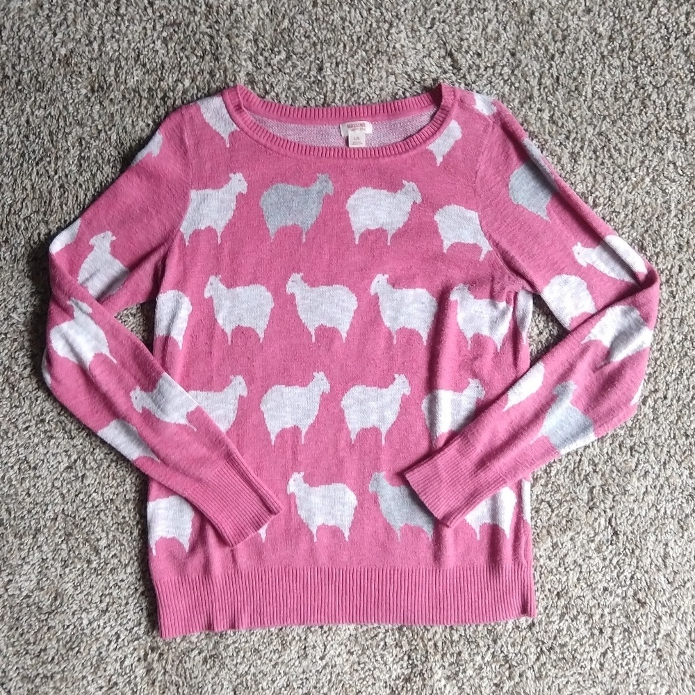 Mossimo Pink, White, & Gray Large Sheep Sweater